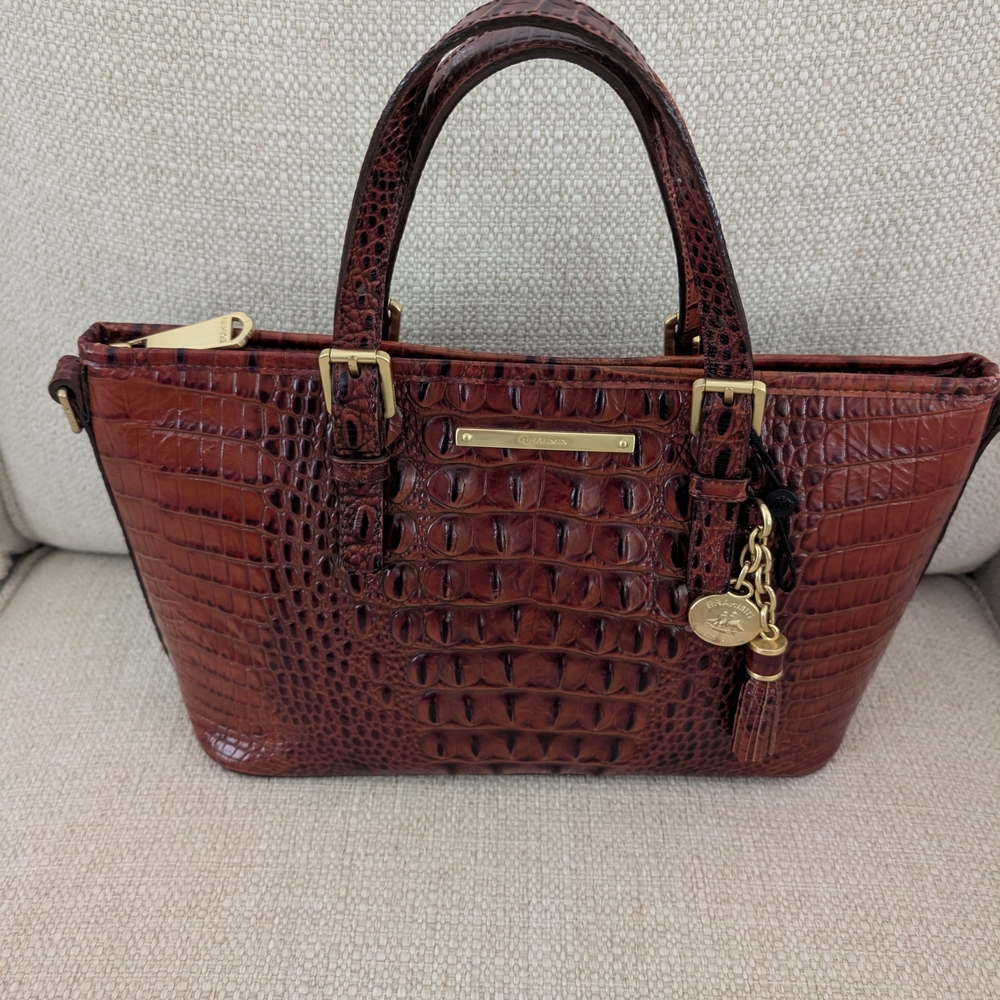 Brahmin Rich Mahogany Croc-Embossed Satchel